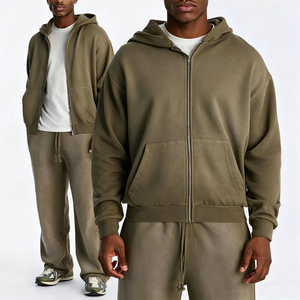 Sweat-shirt décontracté KingSen pour homme, coupe oversize, style vintage, fermeture éclair intégrale, 100% coton, doublure en molleton French Terry, streetwear - Product Image 1