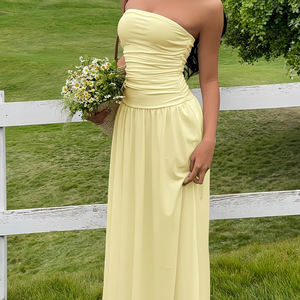 Robe plissée décontractée pour femme, style bustier, décolleté plongeant, à volants, coupe enveloppante aux hanches, pour l'été et les vacances, personnalisable - Product Image 3