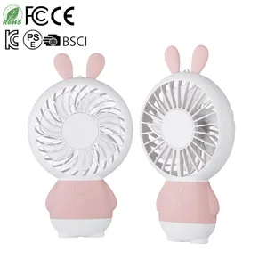 Cartoon Design Rabbit Handheld Fan USB Battery Handy Mini Fan With LED Lighting