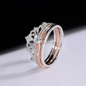 Hợp thời trang chất lượng cao nhẫn cưới 925 bạc vương miện moissanite Vòng cho phụ nữ Món quà lãng mạn