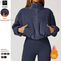 Sweat-shirt de sport pour femmes, veste à col rond coupe régulière, taille plus, avec fermeture éclair personnalisée, coupe courte, polaire, vêtements de yoga