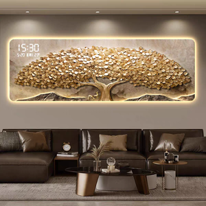 Décoration <span class=keywords><strong>murale</strong></span> d'arbre doré de luxe avec éclairage LED pour bureau, hôtel, restaurant, <span class=keywords><strong>horloge</strong></span> numérique, peinture électronique - Product Image 2