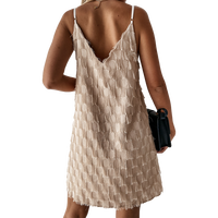 Vente en gros Robes à pompon décontractées col V ivoire pour femme élégante