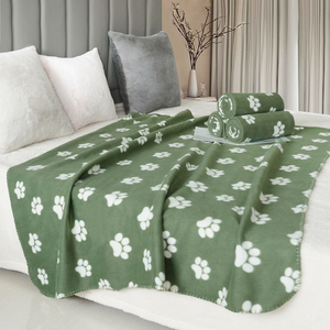 بطانية ناعمة للغاية صديقة للبيئة من البوليستر المحبوك 100٪ قابلة للطي بنمط آثار أقدام الكلاب الكرتونية/اللون الموحد للاستخدام في جميع الفصول للمنزل - Product Image 1