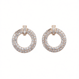 Orecchini a Cerchio E2707 Placcati in Oro Rosa con Cristalli, Gioielli di Lusso da Donna per Uso Quotidiano, in Lega di Zinco con Micro Incastonature - Product Image 1