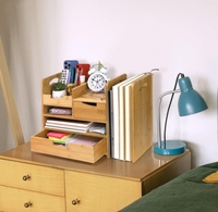 Estante de archivos de escritorio, organizador de escritorio, portalápices de almacenamiento, caja organizadora de madera para oficina en casa con cajón