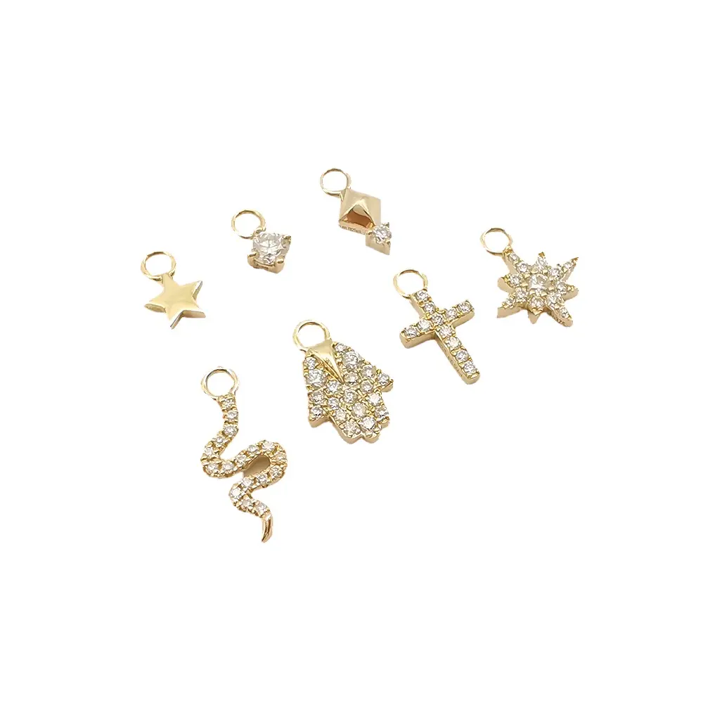 Hot Sale 14 Karat Solid Gold Charms für Halskette und Armband Muti-Shape Real Gold Diamond Anhänger Zubehör