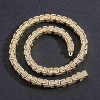 Hip Hop 9mm Byzantine Bouton Chaîne Chaîne En Laiton Cuba Chaîne Glace Zircon Collier Bracelet