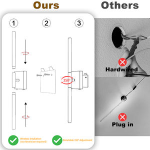 โคมไฟติดผนังแบบชาร์จไฟได้ ชุด 2 ชิ้น ใช้แบตเตอรี่ - ไฟติดผนังไร้สายสำหรับห้องนอนและห้องนั่งเล่น โคมไฟติดผนังสไตล์โมเดิร์น - Product Image 6
