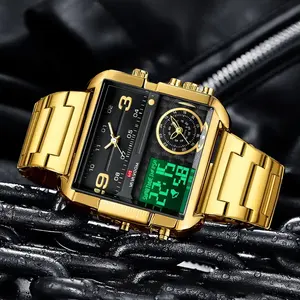 2025 New Men LED <b>Watch</b> Fashion Square Creative Quartz Movement <b>Black</b> Stainless Steel Waterproof Timing Electronic <b>Watch</b> for Men - Product Image 6