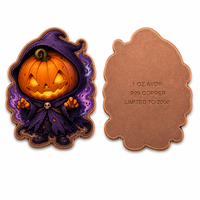 Pièce de monnaie en cuivre fin .999 de 1 oz, découpée en forme de citrouille d'Halloween, badge 3D, fantôme mignon, objet de collection, impression UV, édition limitée, cadeau
