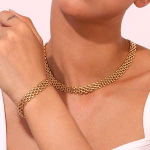 Conjunto de Joyería de Lujo Ligero para Novia, Collar y Brazalete de Acero Inoxidable 316L con Crochet Estilo <span class=keywords><strong>Dubai</strong></span>, Resistente al Agua, Chapado en Oro de 18k - Product Image 1