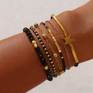 Go2boho Vàng Đen Lớp Vòng Đeo Tay Thiết Lập, Ngôi Sao Quyến Rũ Đính Cườm Có Thể Điều Chỉnh Vòng Đeo Tay Cho Phụ Nữ Boho Ngăn Xếp Đồ Trang Sức - Product Image 1