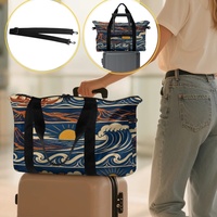 Sac de voyage pliable personnalisé à imprimé vagues hawaïennes pour le shopping, les voyages, le transport quotidien et les programmes d'étiquetage privé