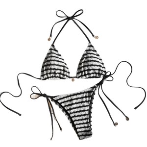 Nuevo <span class=keywords><strong>Bikini</strong></span> Sexy Europeo Americano de Dos Piezas con Tiras y Encaje, Top Triangular de Chifón, Traje de Baño para Mujer, Estilo Instagram para Vacaciones en la Playa - Product Image 4