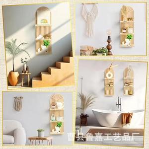 Wooden <b>Wall</b> <b>Mounted</b> <b>Shelf</b> Geometric Shape Natural Wood Color Multi Purpose Storage For Home Living Room Decoration - Product Image 4