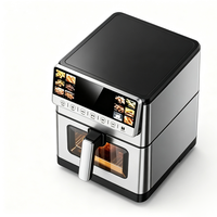 Friteuse à air intelligente moderne en acier inoxydable avec écran tactile, 10 programmes prédéfinis, température réglable, minuterie, panier antiadhésif, cuisson sans huile pour
