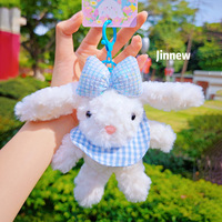 Pendentif en peluche lapin à oreilles tombantes avec écharpe à carreaux, mignon lapin avec nœud, porte-clés, breloque de sac, cadeau de festival, vente en gros