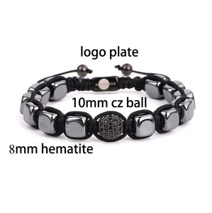 Bracciali da Uomo Intrecciati Fatti a Mano con Perline di <span class=keywords><strong>Ematite</strong></span> di Alta Qualità e Micro Diamanti CZ Vendita Calda - Product Image 3