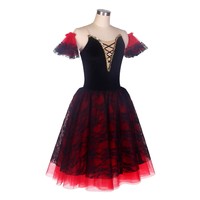 Usine vente chaude femme rouge et noir romantique tutu ballet long doux tutu costumes de danse