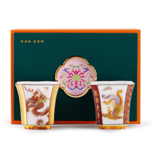 Tasses à thé en céramique Dragon et Phénix, porcelaine, design traditionnel chinois, pour coffret cadeau de mariage - Product Image 5