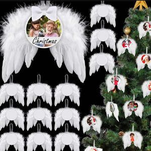 Ailes d'ange de Noël vierges imprimables par sublimation ornements plume matériel suspendu arbre ailes d'ange pendentif - Product Image 3