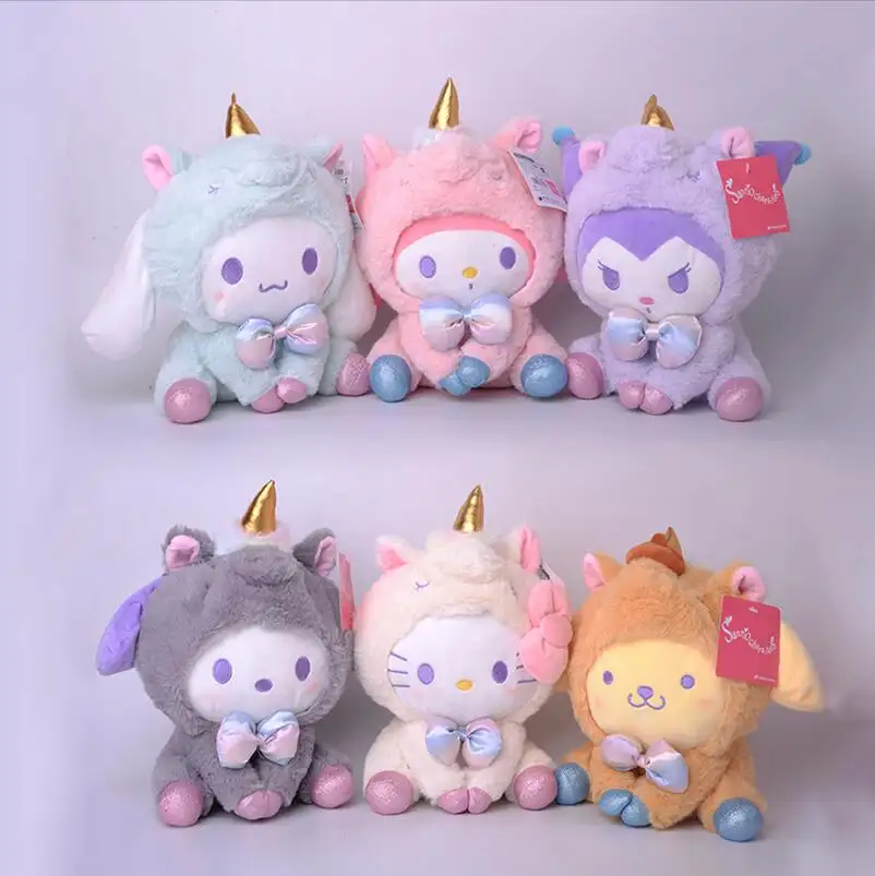 XUX SANRIO Kuromi ตุ๊กตายัดนุ่นน่ารักสำหรับเด็กผู้หญิง Cinnamoroll ยูนิคอร์นสำหรับตกแต่งของขวัญวันเกิดแฟชั่น