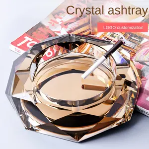 Cinzeiro de cristal com logotipo personalizado para casa, sala de estar, tamanho grande, tendência personalizada para exterior, butique de alta qualidade, presente de mão