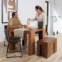 Table Transformer Rectangulaire de Style Mid-Century Modern pour Salon, Table à Manger de 3 m Convertible en Table d'Angle