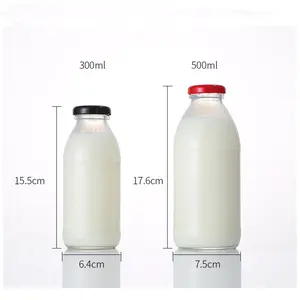 Harga grosir 300ml dan 500ml botol kaca untuk susu dengan tutup grosir 16 oz botol susu kaca menerima logo khusus