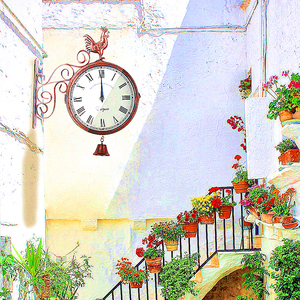 <span class=keywords><strong>Orologio</strong></span> da parete Vintage in metallo a doppia faccia da esterno con campana e gallo per la decorazione della casa e del giardino - Product Image 3