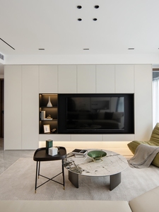 White Minimalist <strong>TV</strong> Cabinet LED with Black Open Shelf Handleless Storage <strong>for</strong> Living Room - Product Image 2