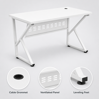 Bureau d'ordinateur sur trépied en fer avec design ignifuge écologique durable et trous pour câbles, idéal pour l'école, la maison, la salle de classe ou le bureau