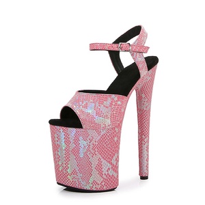 Sandales à plateforme à boucle et à talons ultra-hauts de 20 cm pour femmes, pour la pole dance, les défilés, les soirées, imprimé serpent laser, chaussures de strip-teaseuse - Product Image 1