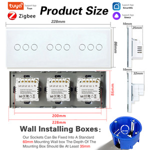 Interruptor Inteligente Ubaro Zigbee 228x86mm con Panel de Vidrio Templado, Control por Voz, Temporizador Remoto, Compatible con el Sistema Tuya Smart - Product Image 2