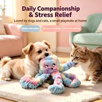 Jouet pour animaux de compagnie en peluche pieuvre tie-dye avec tentacules en papier froissé, jouet interactif souple à mâcher et couineur pour chiens et chats, soulagement de l'anxiété