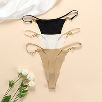 Sangle élastique de grande taille avec anneaux en métal Culotte taille basse avec dos en T Sous-vêtements en soie découpés au laser respirants sans couture Strings solides pour adultes