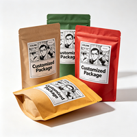 Sachet refermable personnalisé en papier kraft CMYK avec fermeture éclair, résistant à l'humidité, pour emballage alimentaire de café, thé, snacks et noix