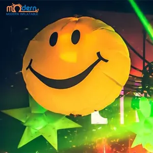 nightclub decoration inflatable led smile balloon yellow smile sphere for ceiling decoration