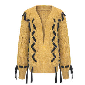 <span class=keywords><strong>Cardigan</strong></span> tricoté vintage YIYU pour femme, style décontracté rayé, en fil épais, pull polyvalent à porter en extérieur – Prix usine - Product Image 1