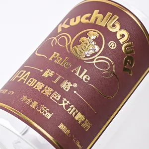 Custom Logo Embossed Gold Foil Beverage Beer Wine Labels Water Resistant Printed Glossy Paper Sheets Adhesion Packaging