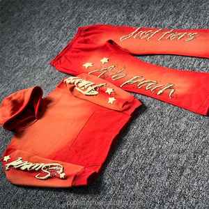 Wholesale Custom Puff Printing Logo Luxury Men's Tracksuit Cotton Acid <b>Wash</b> French Terry Heavyweight Set Flared Sweatsuit - Product Image 2