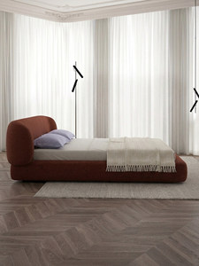 Park Series Hugging <strong>Bed</strong> Red Double <strong>Bed</strong> Cotton-Linen Upholstered Bees Wood <strong>Frame</strong> 5D Silent <strong>Flooring</strong> - Product Image 4
