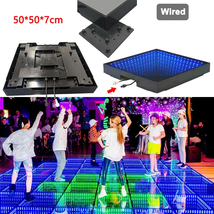 Có dây 3D gương LED Dance Floor Top có thể tháo rời Đèn sân khấu cho tiệc cưới