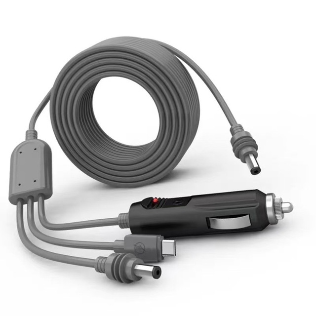 Mini Three-in-One Type-C & Cigarette Lighter DC5521 Car Charger Charging Cable with PVC Jacket Vehicle Power Cord