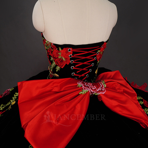 Vestido de Quinceañera Rojo Charro Jancember WC045, Vestido de Baile Floral, Vestido de Novia de Terciopelo Negro con Volantes, Ropa para Fiestas de Cumpleaños, Banquetes y Eventos - Product Image 6