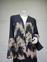 Nouvel ensemble Abaya ouverte en dentelle florale 2026 avec hijab, cardigan musulman pour femme, robe modeste, vêtements islamiques en dentelle contrastante