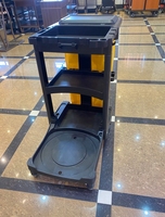 Carrito de conserje comercial para hotel y restaurante, carrito de limpieza de plástico amarillo, bolsa de basura, cubos, escurridor para servicio de limpieza
