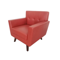 Moderner Komfort-Apartment-Sessel, gepolsterter Sofasessel, Wohnzimmermöbel, Hotel-Villa, roter PU-Leder-Akzentsessel mit Holzbeinen