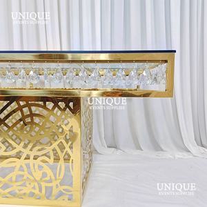 골드 유리 스테인레스 스틸 크리스탈 최신 스타일 웨딩 중고 식탁 식당 가구 - Product Image 6